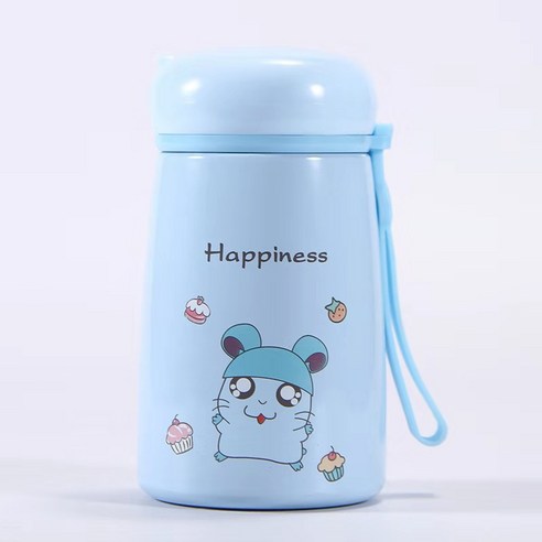 아이디어 귀엽다 만화 미니 스테인리스강 보온컵 휴대용 우유병 물컵, 330ml 블루, 280