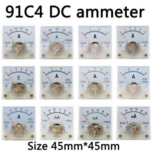 91C4 포인터 타입 DC 전류계 밀리암페어 계량기 메가 45x45mm, 9) 0-50mA, 1개
