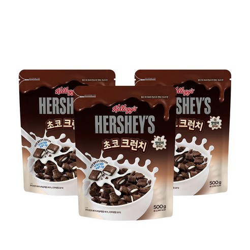 켈로그 허쉬 초코 크런치 시리얼 500g X 3봉, 허쉬 초코 크런치 500g X 3, 3개