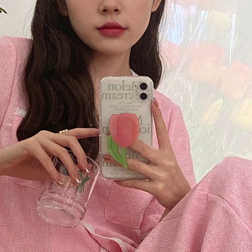 에이와이 에폭시 디저트 꽃 스마트톡 귀여운 그립톡, 핑크 튤립
