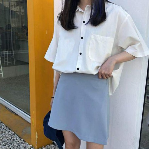 YANG 순수 코튼 솔리드 컬러 반소매 셔츠 한국어 스타일 간단한 여름 의류 틈새 디자인 포켓 셔츠 탑