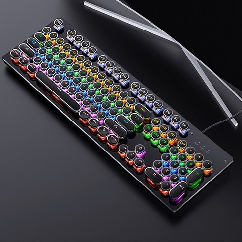 레트로 펑크 기계식 키보드 블루 블랙 브라운 스위치 104 키 USB 유선 게임용 PC 노트북 게이머용 RGB 백라이트, [03] Brown Switch, [01] Black, 갈축