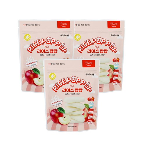 라이스팝팝 유기농 쌀과자, 떡뻥, 20g, 3개, 사과