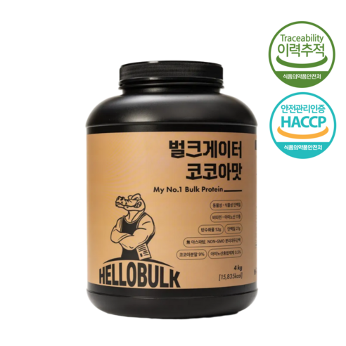헬로벌크 벌크게이터 코코아맛 단백질 쉐이크 식사대용 체중증가 프로틴 게이너, 1개, 4kg