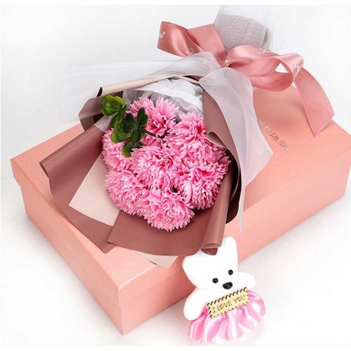 롱리브 카네이션 비누 꽃다발+박스 세트 핑크+레드, 핑크