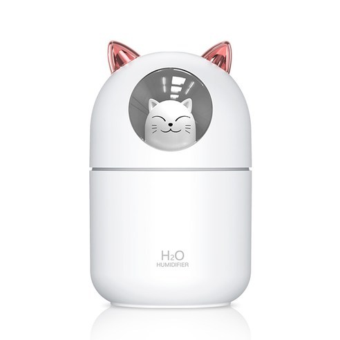 야옹이 가습기 애완 고양이 300ml 대용량 미니가습기 USB 가습기 무드등 필터 5개포함 KC인증 대량구매, 화이트