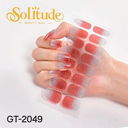 Solitude 32P 글리터 젤 네일 스트립, 2장, 투톤 진분홍