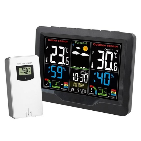 온습도계 온도계 습도계 언어 야외 개 시계 예보 관측소 컬러 7 디지털 디스플레이 센서 무선 추세 기압계, 01=WirelessSensor