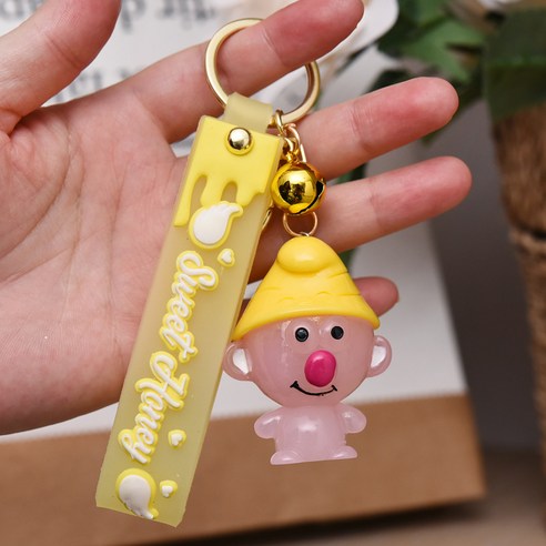 깜찍 발광 스머프 열쇠고리 캐릭터 카우보이 자동차 가방 액세서리 열쇠고리 작은 선물, 핑크/핑크
