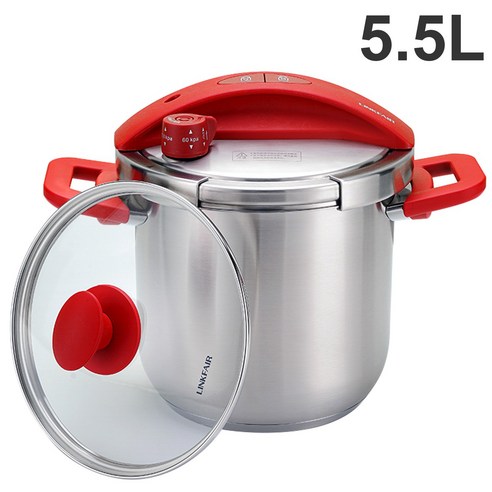 솥밥 압력솥 양수냄비 스테인레스 냄비 유리뚜껑 포함 5.5L, 빨간색, 2개