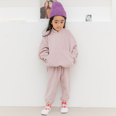 바브키즈 후리스세트 핑크계열의 겨울용 면혼방 옷세트