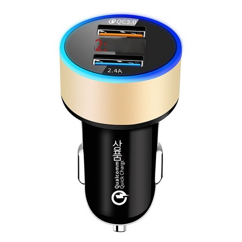 다기능 디스플레이 자동차 충전기 3.1A 듀얼 USB 스마트 폰 충전기 LED 조명, 디지털 튜브는 블랙 골드 OPP 가방을 보여줍니다