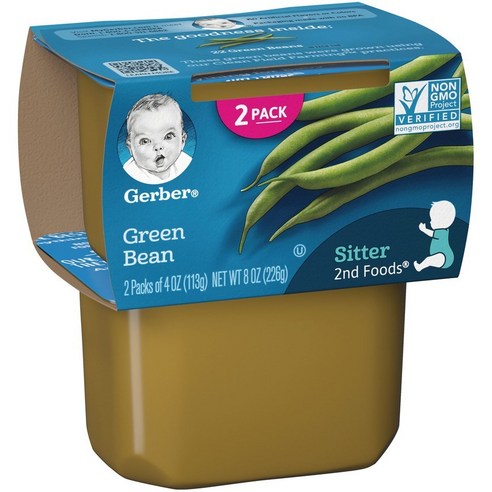 Gerber 2단계 어린이 식품 113g 2개입, 그린 빈(Green Beans), 3개