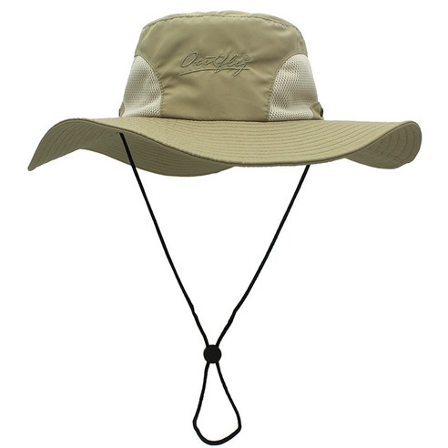 양면 통기성 메쉬 큰 챙 모자 남성용 야외 하이킹 낚시 모자 메쉬 태양 모자, 카키색, 조절가능