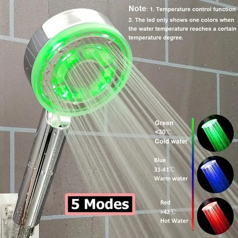 LED 고압 샤워헤드 호스 포함 조절 가능한 샤워 헤드 절수 스프레이 깍지 욕실 액세서리 세트 5 가지 모, 04 5 Mode LED 3 Colors, 한개옵션1