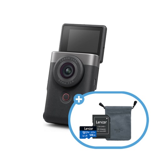 캐논코리아 정품 PowerShot V10 + 렉사 Micro 128GB + 파우치 [파워샷 V10], 실버