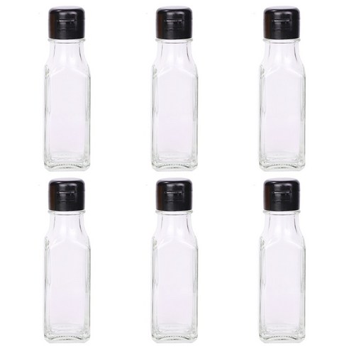 가인글로벌 사각기름병75FN 투명 유리병, 원터치캡(소) 블랙, 6개
