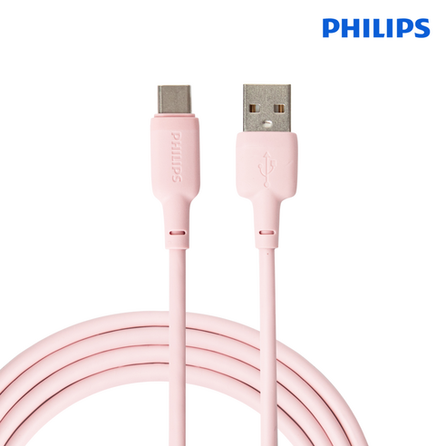 필립스 USB-A to C타입 프리미엄 고속충전 케이블 2M, USB A to C타입, 핑크(DLC6561AP), 1개