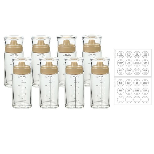 시노글라스 신형 오일병 양념병+스티커 24종, 베이지, 8개, 170ml