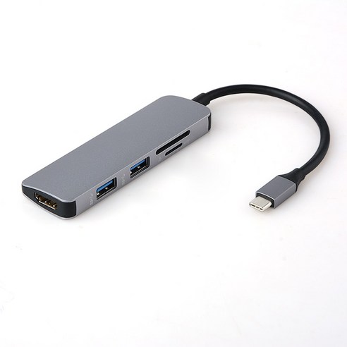 노 브랜드 알루미늄 5 in 1 USB-C USB C 허브 Type-C ~ 4K HDMI 2 포트 MacBook용 3.0 SD/TF 카드 리더기, USB 허브