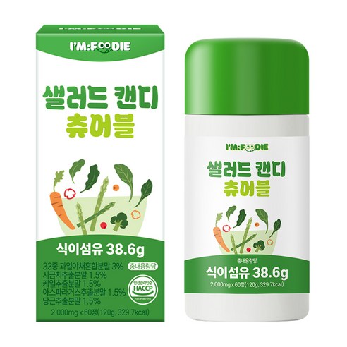 아임푸디 샐러드 캔디 츄어블 식이섬유 청포도맛, 1개, 60정