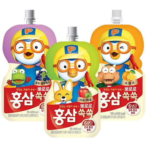 홍삼쏙쏙3종세트(사과매실100ml*10개+포도블루베리100ml*10개+오렌지100ml*10개), 포도블루베리+사과매실+오렌지, 30팩