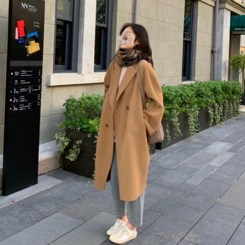 캐시미어 울 핸드메이드 코트 자켓 양면 블렌드 콜로 롱 심플 카멜 오버사이즈