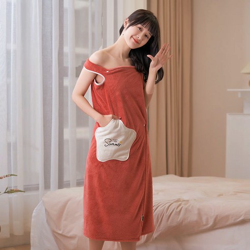 여름철 가정용으로 감쌀 수 있다 흡수속도 마르지 않는다 산호모 크다 목욕 가운 목욕치마, 포켓형 주황색(싱글), {"규격(가로*세로cm)":"XXXL(160~180근)"}