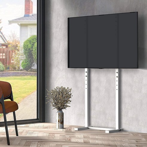 UNHO TV 스탠드 화이트 프리 스탠딩 TV 바닥 스탠드 높은 TV 스탠드 높이 조절 가능한 TV 마운트 브래킷 81.28~165.1cm 평면 패널 LED LCD 화면용 TV