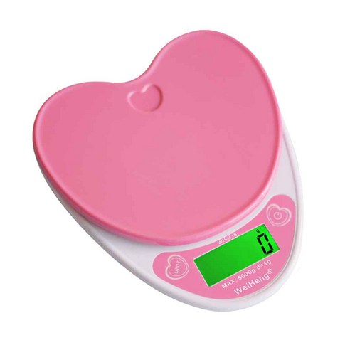 디지털 방식으로 5kg/1g 사랑스러운 심장 모양 부엌 음식 무게 전자 균형 가늠자, 분홍색