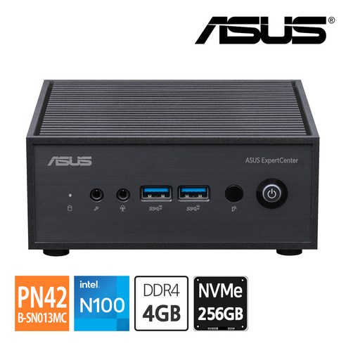 에이수스 ASUS 미니PC PN42-B-SN013MC N100 DDR4 4GB RAM / NVMe 256GB 모니터 COM HDMI DP 지원 듀얼랜, 단품