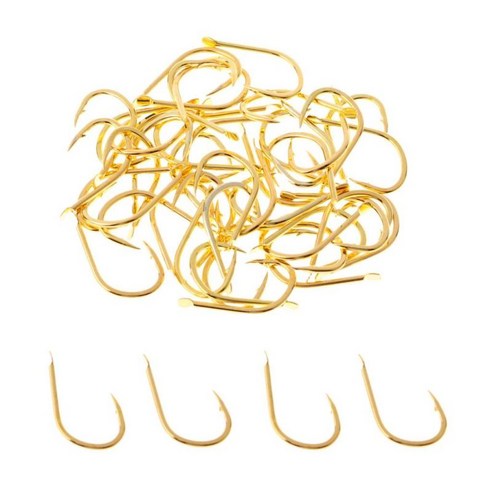 50pcs 가시 철사 낚시 후크 J 모양 다른 크기 민물 바닷물, 황금, 탄소강