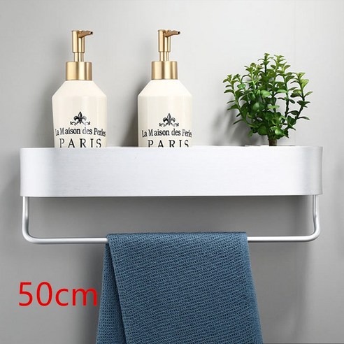 [SW] 30/40/50 cm 벽 선반 샤워 바구니 스토리지 랙 블랙 주방 욕실 선반 수건 바 로브 후크 욕실 액세서리, 하나, 50cmsilverbar