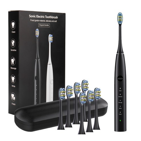 초음파 전동칫솔 스마트 음파 전동칫솔 본체 전동칫솔 파워화이트닝 전동칫솔, 1개, Black, X610