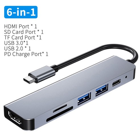 [SW] 8 인 1 USB 3.0 허브 노트북 어댑터 PC 컴퓨터 PD 충전 8 포트 도킹 스테이션 RJ45 HDMI TF/SD 카드 노트북 c형 분배기, 6 In 1_러시아