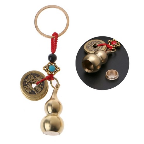 절묘한 wu lou 키링 럭키 조롱박 키 체인 Feng Shui Coin Car Key Ring, A, 1개