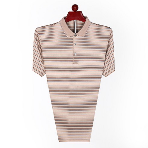 DFMEI 반팔 티셔츠 남성 뽕나무 실크 여름 비즈니스 얇은 스트라이프 옷깃 중년 남성 의류