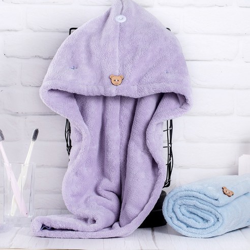 신형 고밀도 드라이 모자 여속 드라이 코랄 벨벳 수건 샴푸 초세비 두꺼운 목욕모 흡수, 65x25, 자주색