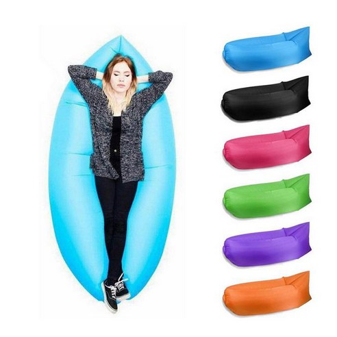 접이식 풍선 게으른 가방 에어 소파 바나나 나일론 누워 가방 캠핑 게으른 소파 침대 패드 휴대용 비치 침대 매트 에어 라운지 야외, 노란색