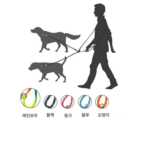 딜헤븐 핸드프리 크로스 강아지 2줄 리드줄, 레인보우, 1개