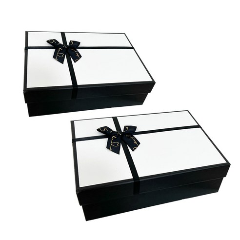 루루홈 블랙 화이트 리본 선물 포장 박스, 혼합색상, 2개