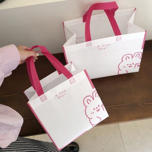 복장 부직포 쇼핑백 소중대 포장봉투 손잡이 선물봉투 쇼핑백 리유저블, 레드 래빗34x27x17cm, 10개