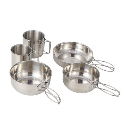 5PCS 스테인리스 컵볼 등산 냄비 캠핑 피크닉 바비큐 여행 낚시 식기, 10PCS