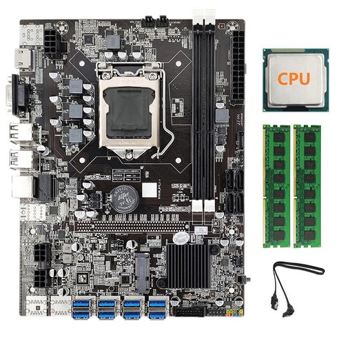 Lopbinte ETH B75 마이닝 마더보드+랜덤 CPU+2XDDR3 1600Mhz RAM+ATA 케이블, B75 ETH 마이닝 마더보드