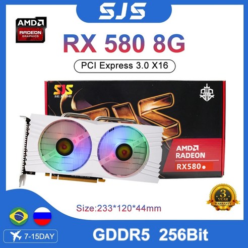 그래픽카드 4090 그래픽카드1060 SJS RX 580 비디오 256 비트 GDDR5 AMD GPU 그래픽 게이머 RX580 마이닝 게임 RTX 2060 GTX 1660S, 5.RX 580 8G Black No.1