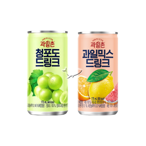 과일촌 주스캔 175ml 2종 청포도 15+과일믹스 15 총30캔, 단품