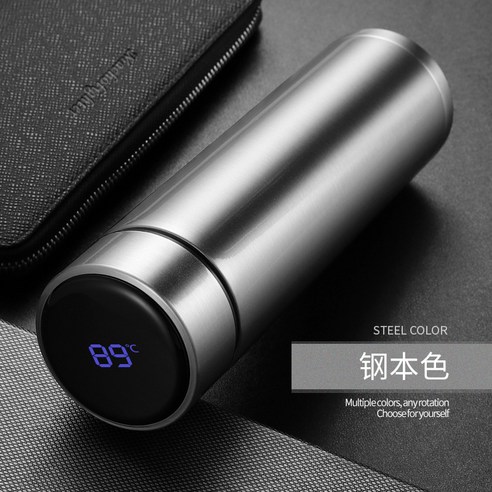 Poptven 주전자 304 단일 층 스테인리스 스포츠 주전자 자전거 타고 야외 주전자, 500ml, B526 온도 디스플레이 실버