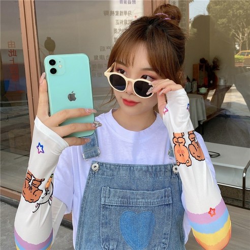 DFMEI 아이스 슬리브 선 스크린 핸드 슬리브 암가드 여성용 슬리브 얇은 아이스 실크 여름 인, DFMEI무지개곰친구들