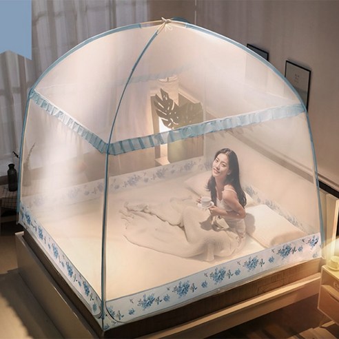 [RichMagic] 장식 레이스 모기장 통기성 메쉬 캐노피 대형 몽골 유르트 모기장 여름 홈 침구 용품, 1.2m (4개 피트) 침대, niaoyu