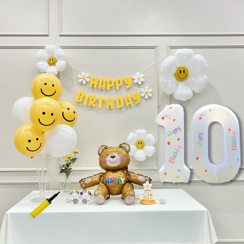연지마켓 데이지 곰돌이 생일 파티 숫자 풍선 가랜드 세트, 10, 1세트, 베어 옐로우A 10